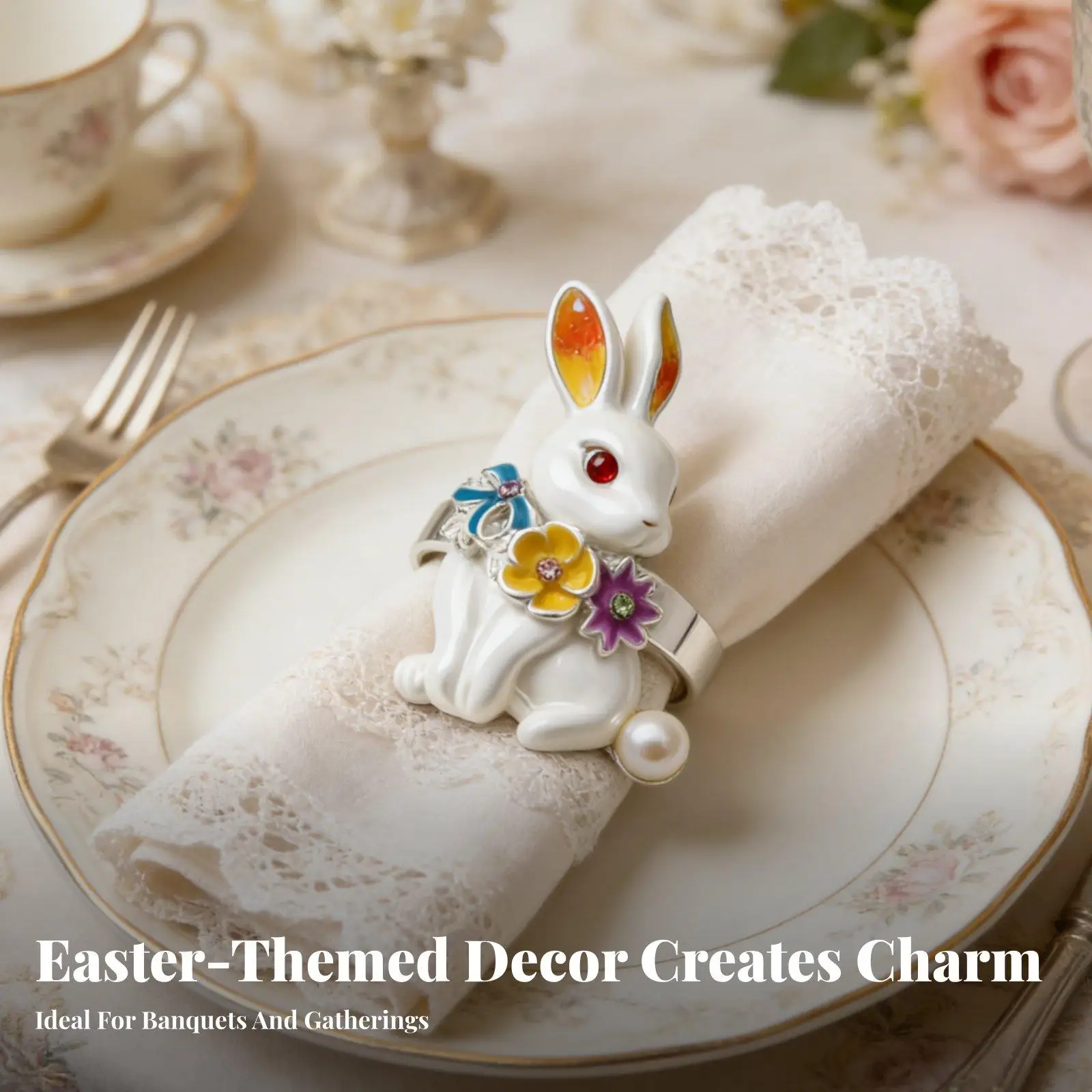 Gold Finished Alloy Napkin Ring for Table Setting Decorative Serviette Holder for Easter Wedding Party Reusable Metal Accessory