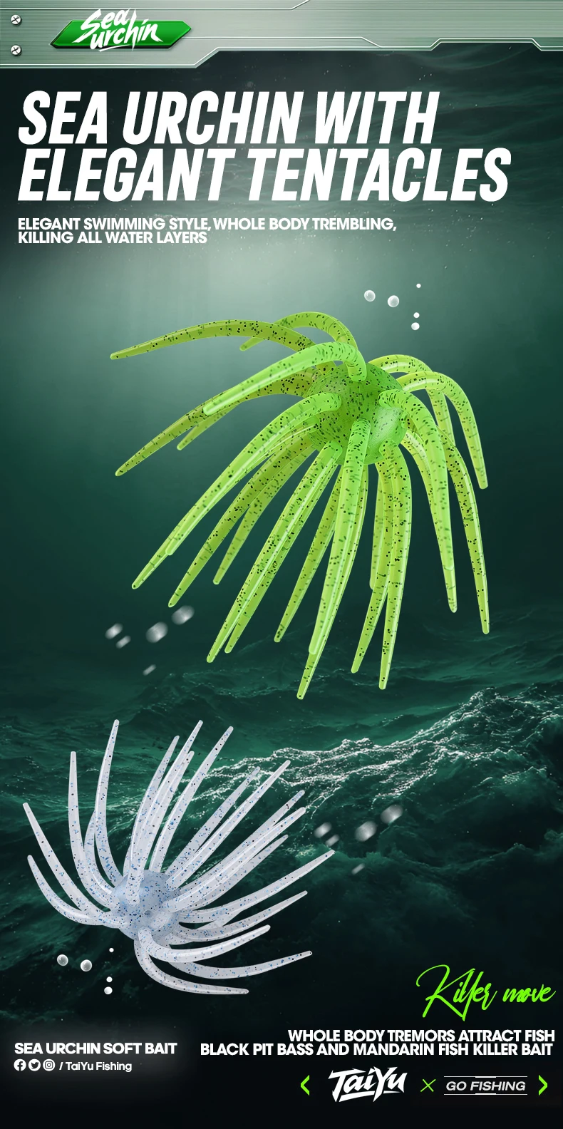 TAIYU 13cm Coike Urchin Weichköder, langlebiger Elastomer-Köder mit Tentakeln für Raubfische, Silikonköder, künstlicher Wurmköder – Detail 1