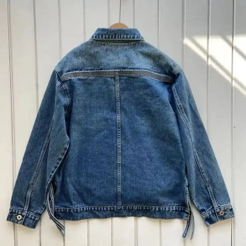 New Luxury Original Fashion Women's Denim Jacket Jacket Classic Brand Letter Leather Label High Quality Pocket Casual Loose Top