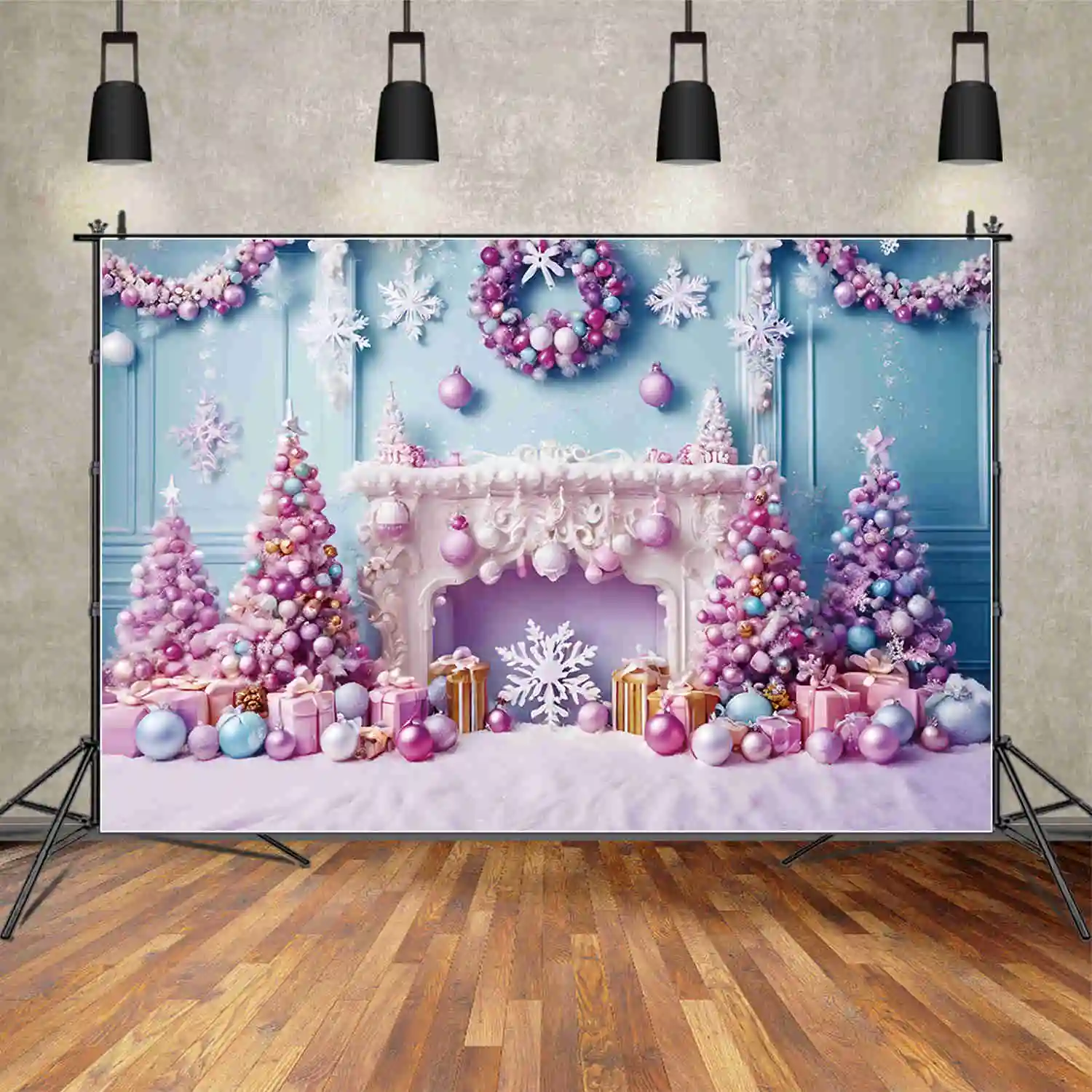 Maan. Qg Meisjes Kerstkerstbomen Achtergronden Western Indoor Bevroren Versierde Boom Achtergrond Feest Fotozone Accessoires