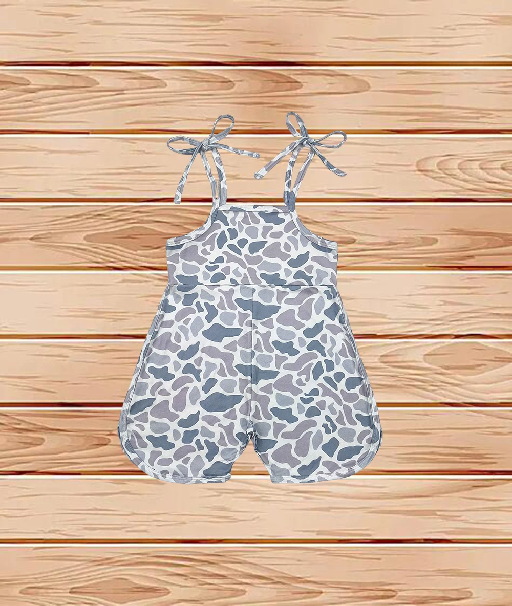 

4.12 Wholesale hot sale Western Boutique children clothing Baby Girls Grey Camouflage Straps Jumpsuits