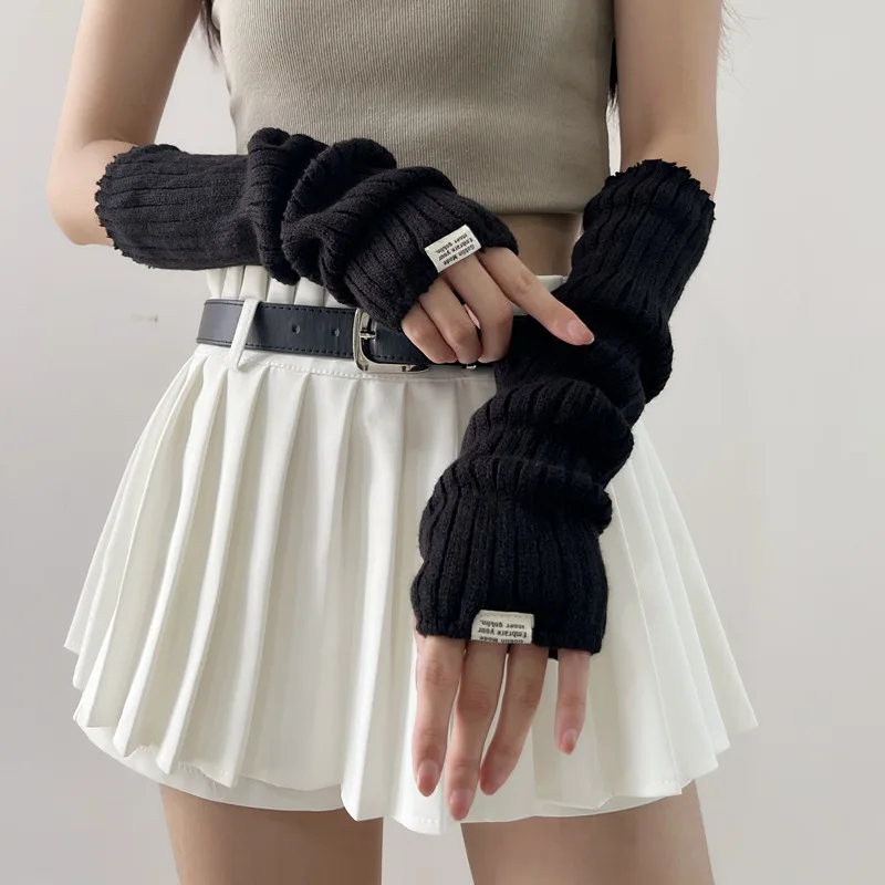 ฤดูใบไม้ร่วงฤดูหนาว Y2K หวานถักแขนอุ่นแขนยาว Fingerless ถุงมือลูกไม้ Harajuku สาว Punk Gothic อุปกรณ์เสริม Mittens