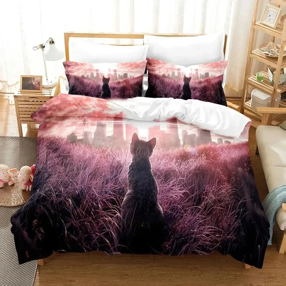 Anime Cute Artistic Cat Bedding Set Duvet Cover Bed Set Quilt Cover Pillowcase Comforter king Queen Size Boys Adult Bedding Set