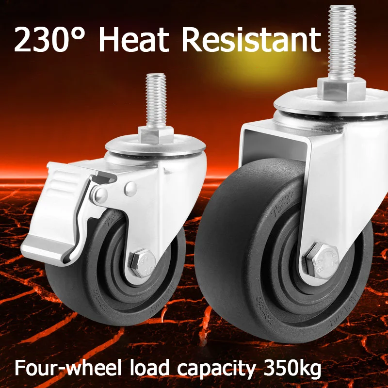 

1 шт. высокотемпературные ролики с винтовым креплением 3/4/5 дюймов M10/12/16, колеса для тележек, универсальные поворотные ролики, колеса для пароочистителей