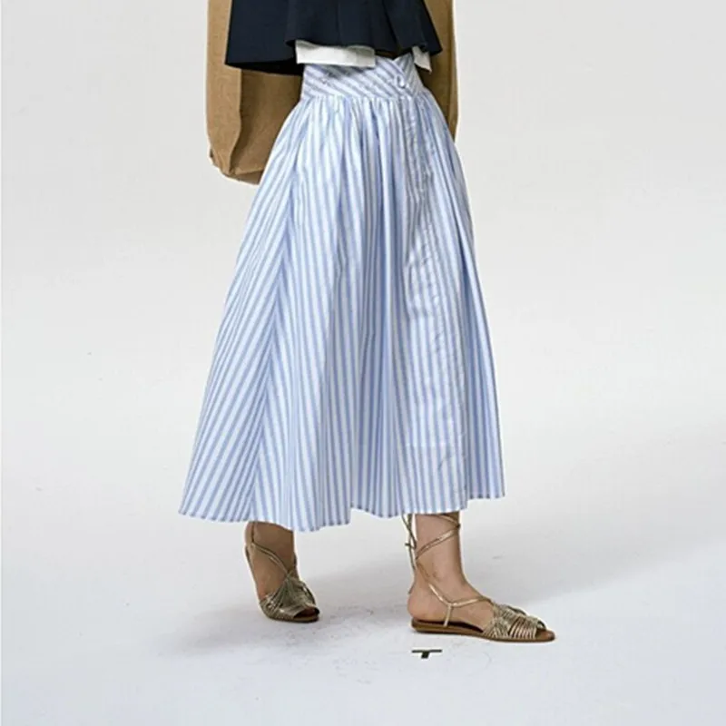 

KO Navigating Artist Madura Embroidery Arc Wide Waist Stripe Holiday f Umbrella Skirt Women Summer Faion Ladies Skirts
