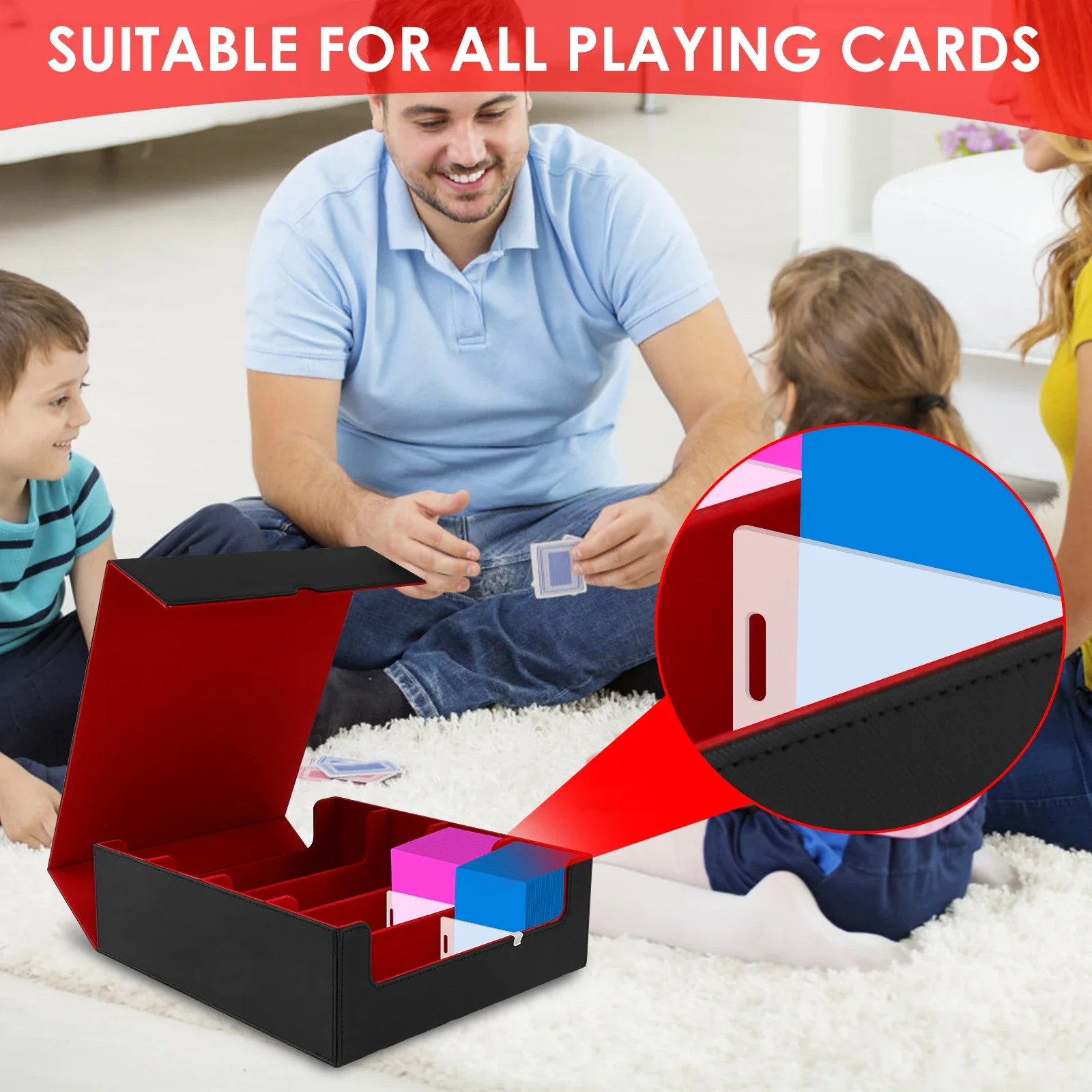 Trading Cards Storage Box PU Leather Commander Card Deck Case 4 Rows Magnetic Closure Card Holder Fits for Magic Game Cards