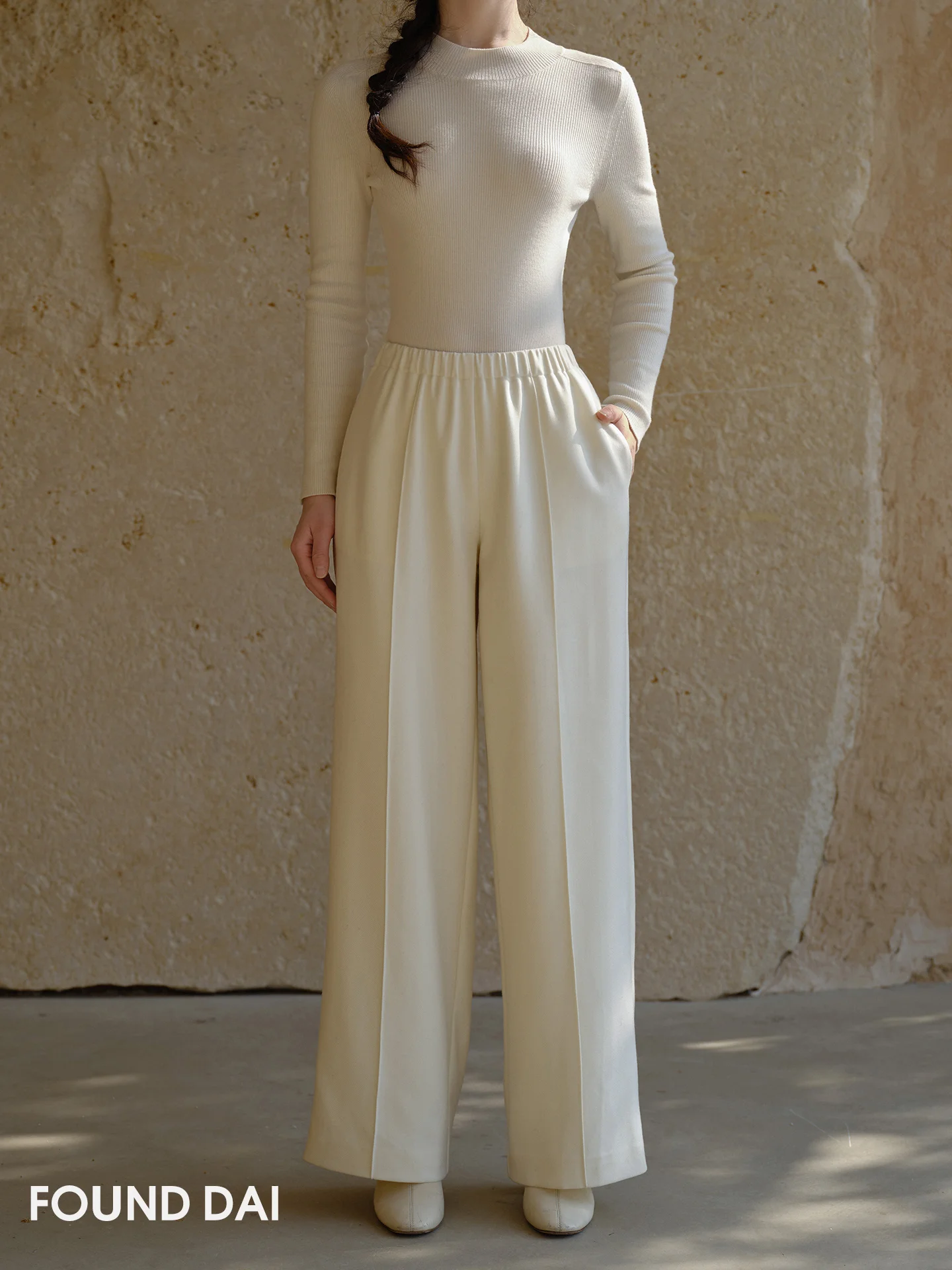 

00% Wool Precision Spun Material Small Straight Leg Pants Tidy High Waist Elastic Closure Casual Sle mid S Pring Design