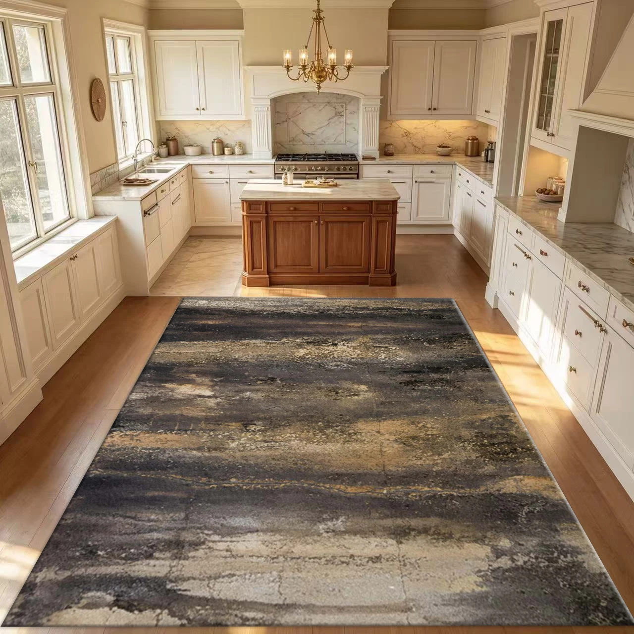 Dark Vintage Abstract Texture Carpet, Industrial Style Distressed Non-Slip Carpet, Suitable for Living Room, Bedroom, and Home Interior Decoration