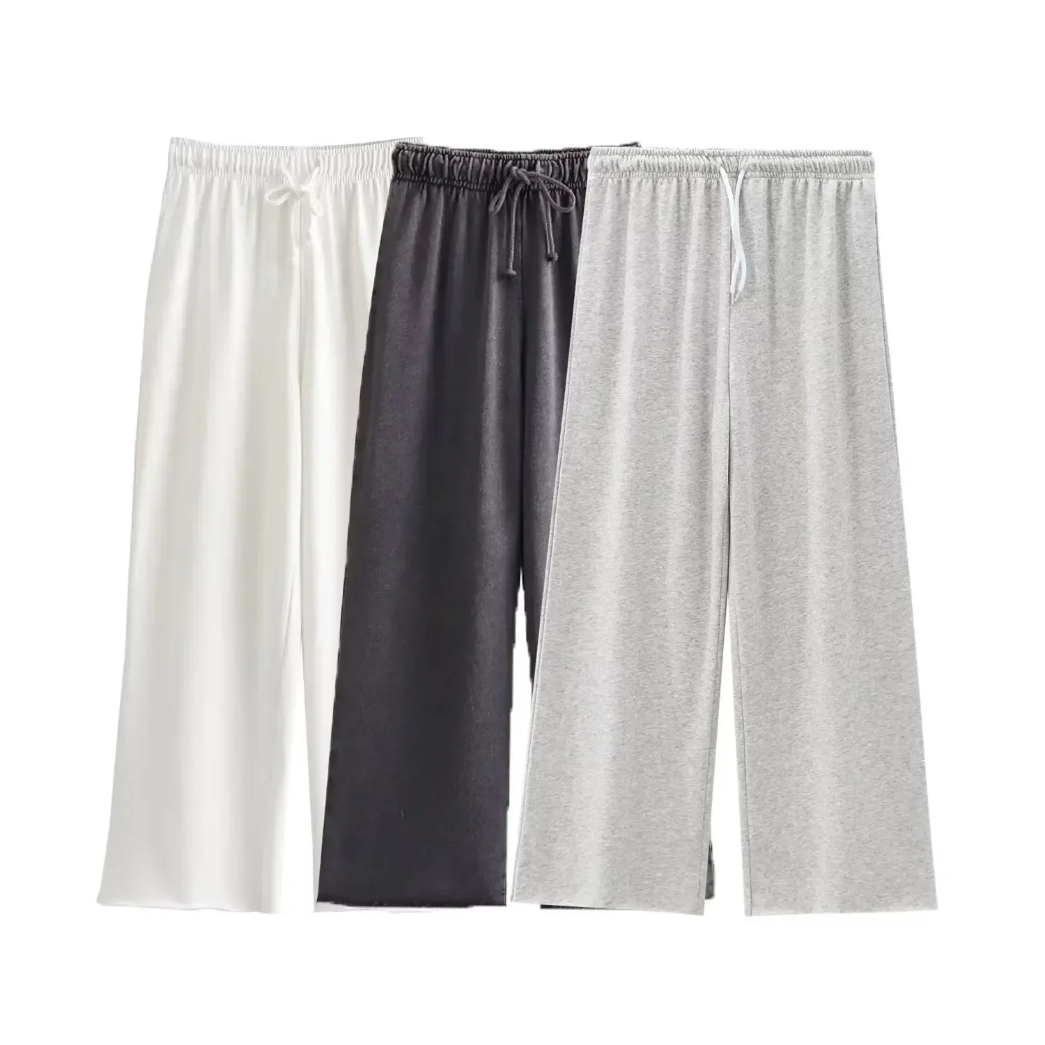 Pantalones para correr de franela informales holgados con efecto lavado a la moda para Mujer, pantalones Retro con cordón de cintura elástica, novedad de 2024