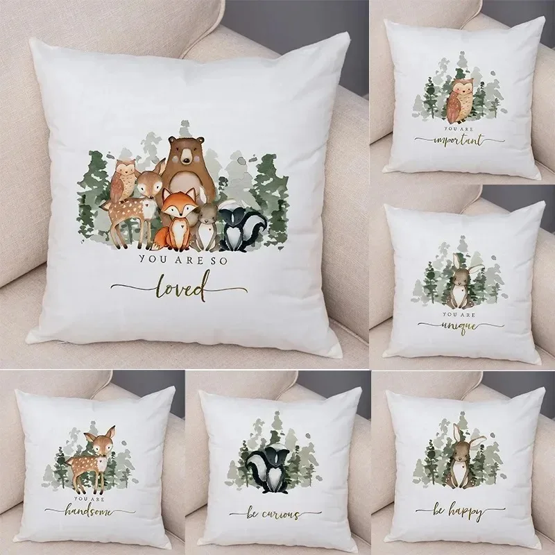 Cartoon Fox Owl Pattern Pillowcase Square Car Sofa Office Cushion Pillowcase