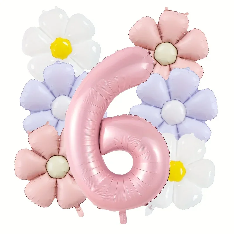 7-teiliges rosa Gänseblümchen-Digital-Ballon-Set, Retro-Mattgänseblümchen, geeignet für Gartenpartys, Geburtstagsdekorationen und Heimatmosphäre – Detail 7