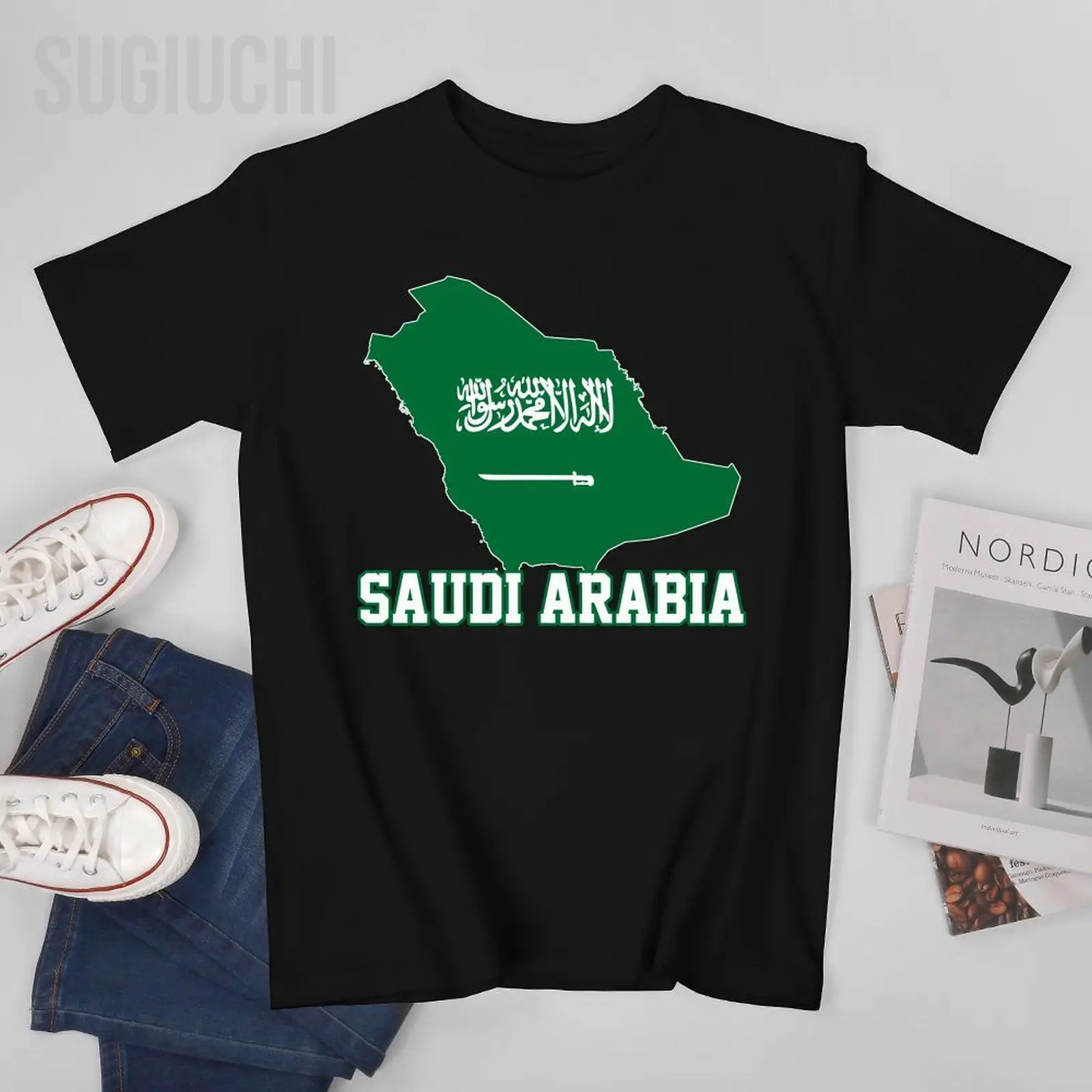 Men Short T-Shirt Saudi Arabia Flag Saudi Arabian Country Map Tshirt Tees O-neck T Shirts Women Boys 100% Cotton Unisex