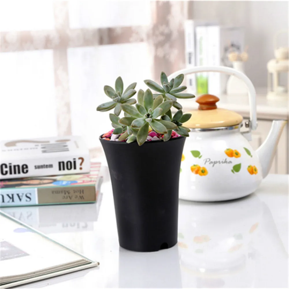 Pote de flores suculentas redondas para casa e escritório, preto e branco, Decoração do jardim, Cesta de Copa Planta Crescer, 10pcs por conjunto