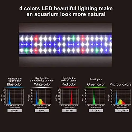 Upgraded Full Spectrum LED Aquarium Light for Freshwater Marine Plants, 60-72 Inch Hood Lamp with Multi-Color Decorations