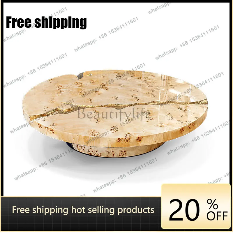 zj.Light luxury round solid wood coffee table special-shaped crack coffee table tree pomegranate leather tea table customization