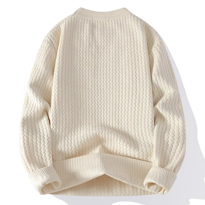 2025 Autumn/Winter Casual Men's Round Neck Sweater Splicing Half High Neck Thick Solid Color Knitted Sweater