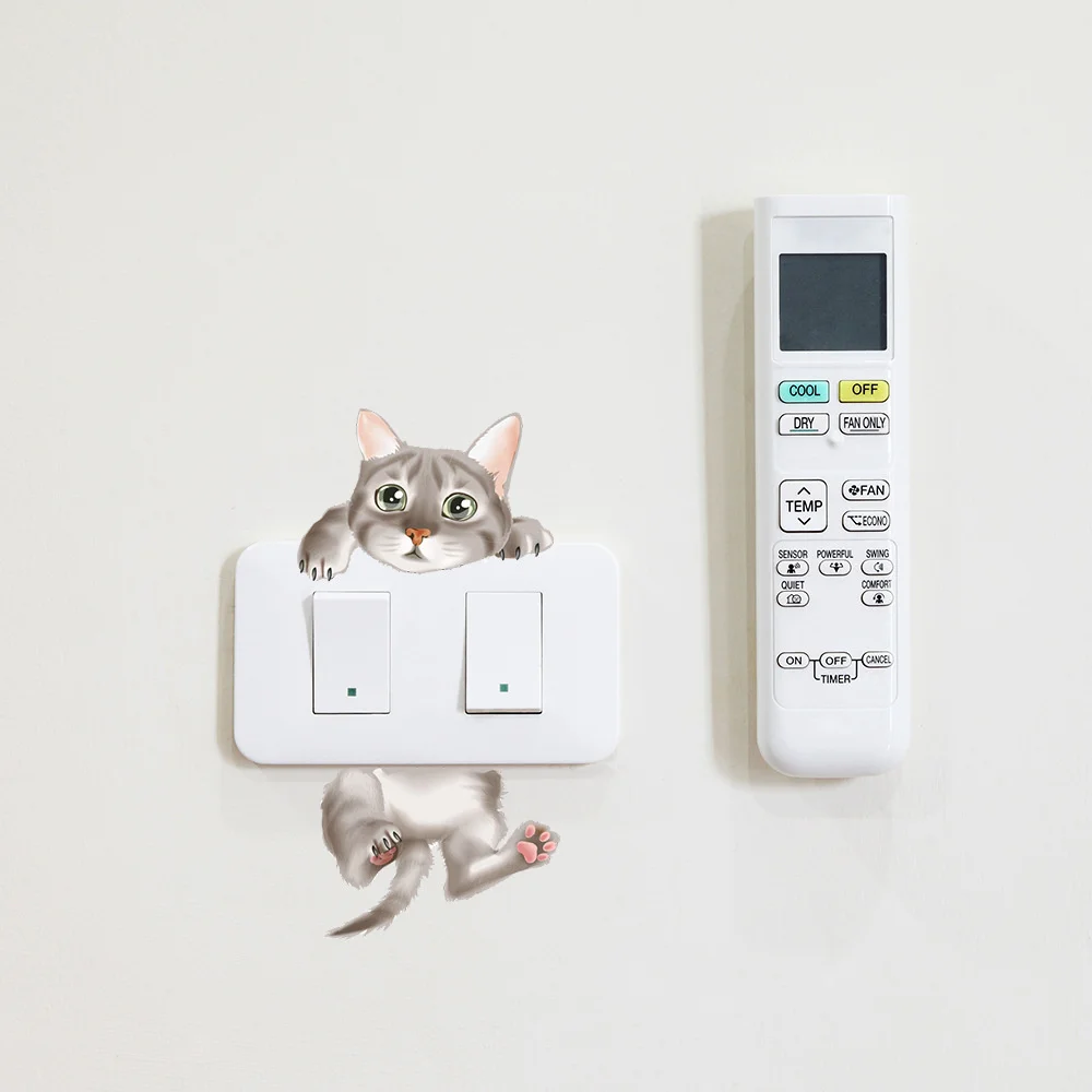 Funny Kitten Child Bedroom Switch Cover Room Decor On-off Sticker Cute Switch Outlet Stickers On The Wall Mural Art Hot Sale