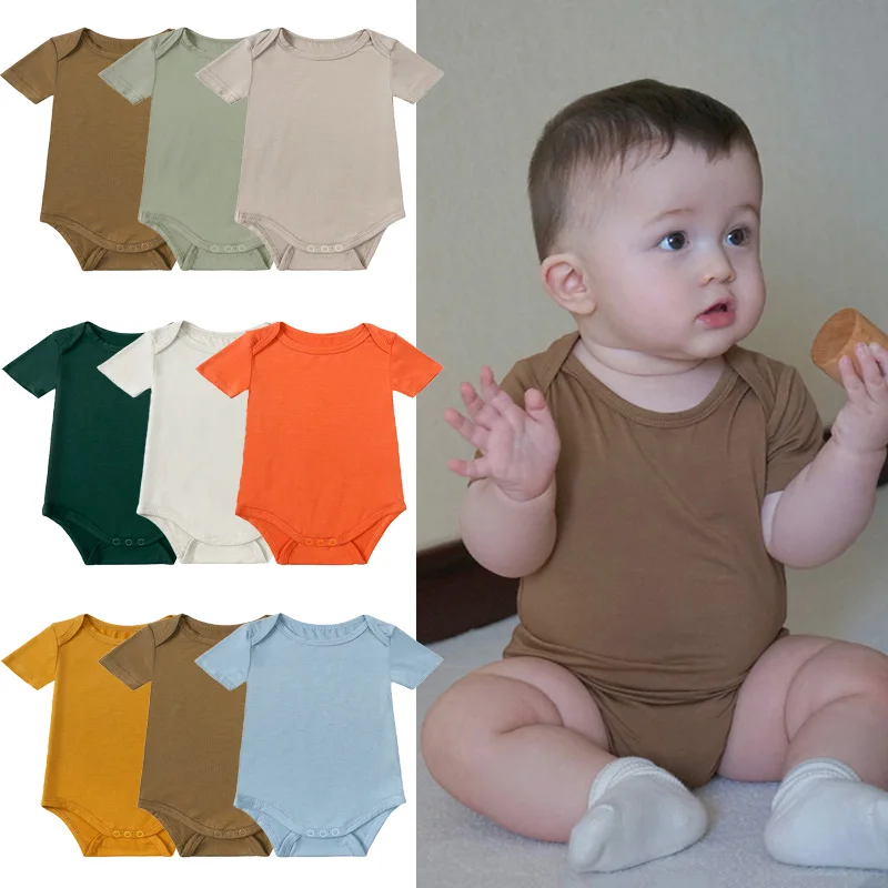 رومبير من ألياف الخيزران لطفل رضيع وفتاة ، ملابس لحديثي الولادة ، جمبسوت بأكمام قصيرة ، بدلة جسم لطيفة ، بدلة جسم صلبة لحديثي الولادة ، الصيف