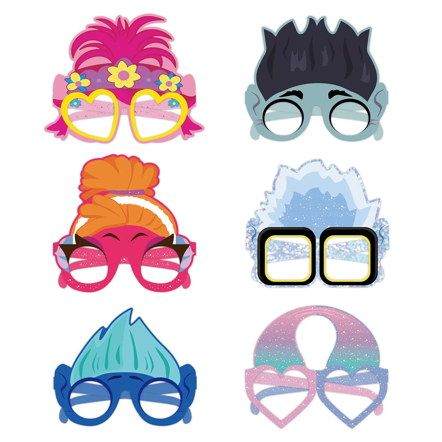 6/12pcs Trolls Cartoon Anime Decorative Paper Glasses Masks Photos Role Playing Props Children\'s Happy Birthday Party Supplies