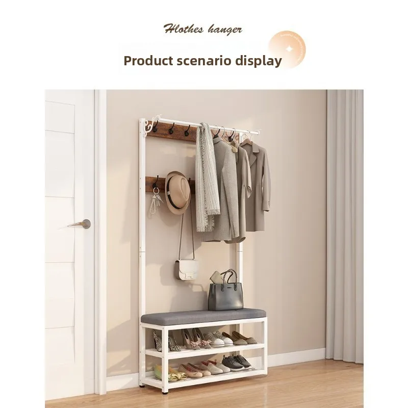 Coat Rack Shoe Bench Combo, Multifunctional Entryway Organizer with Hooks, Cushioned Seat & 2-Tier Shoe Storage Shelves