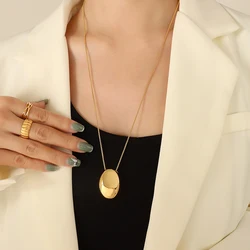 Simple Smooth Oval Pendant Long Necklaces For Women Stainless Steel Gold Silver Color Women's Sweater Chain Fashion Jewelry Gift