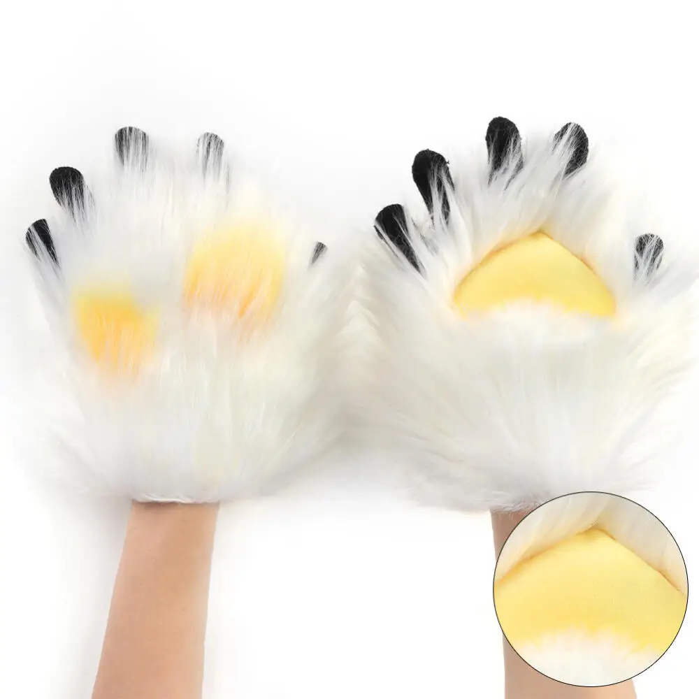 Furry Cat Girl Gloves with Semi-Revealed Claws and Separate Fingers Halloween Cosplay Anime Conventions Multies Colors