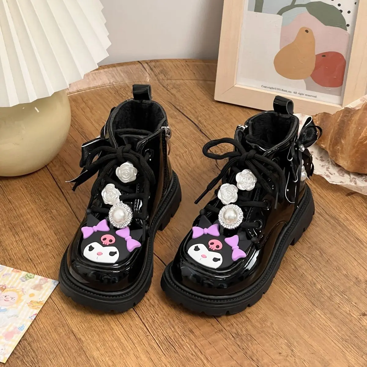 سانريو الشتاء كورومي مارتن الأحذية أنيمي Kawaii الأطفال الخريف الشتاء الأحذية القطنية الكرتون الصوف أحذية قطنية دافئة الهدايا