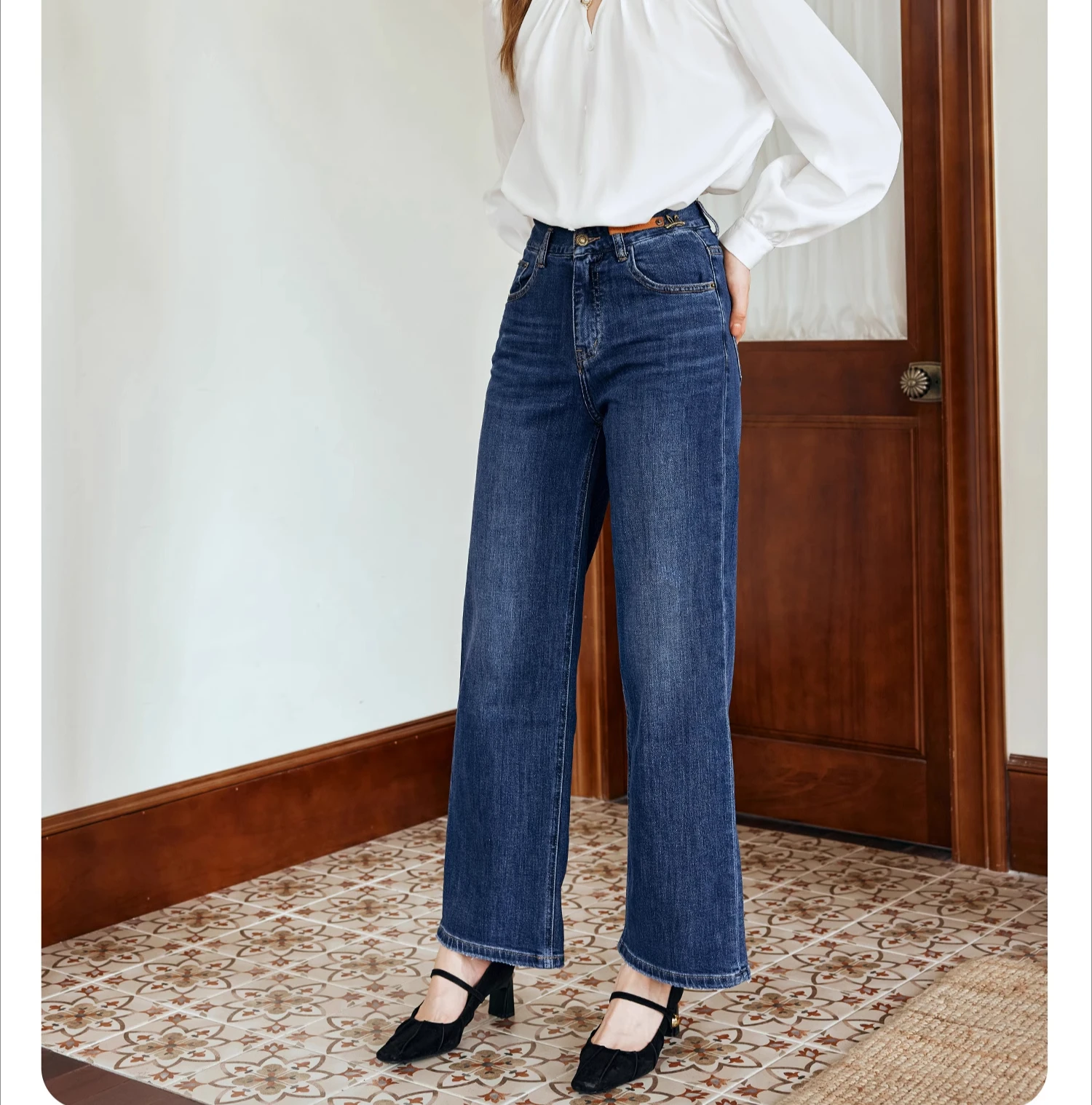 

OLrain Cotton Jeans Woman 2025 Autumn Straight Vintage High-waist Trousers Fashion Denim Baggy Pants Female Clothing N56QA93385