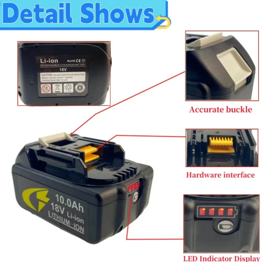 بطارية قابلة للشحن لماكيتا 18 فولت الاتحاد الأوروبي التوصيل شاحن. 10000 مللي أمبير مؤشر قدرة البطارية لأدوات DDF487 DTD173 DTW700 DGA404