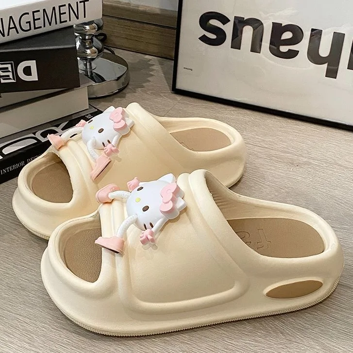 Thick soled cute Hello Kitty slippers for women in summer suitable for both indoor and outdoor wear anti slip home cool slippers