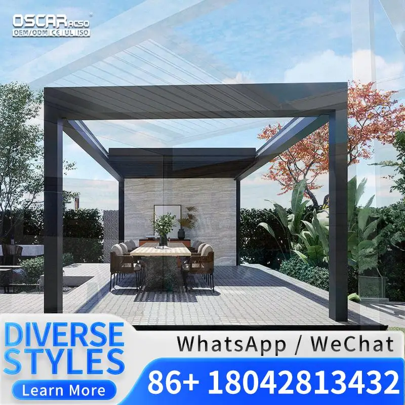 

4x5 Meter Bioclimatic Outdoor Aluminium Frame Powder Coated Finish 18 Square Meters Pressure Treated Wood Outdoor Patio Garden