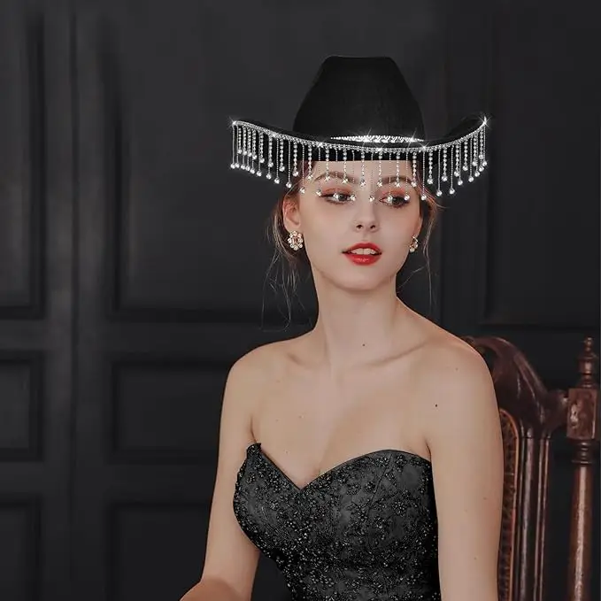 Braut-Cowgirl-Hut für Junggesellenabschied, Strass, weißer Cowboyhut für Frauen, Braut als Geschenk, Halloween-Kostüm – Detail 15