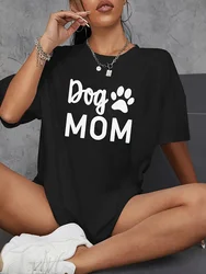 Dog Mom Print T shirt Crew Neck Casual Short Sleeve Print Funny Designer shirt Vintage Summer Graphic T-shirt for Women