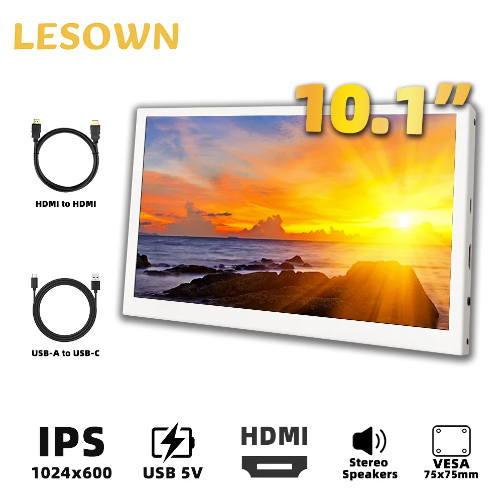 LESOWN 10.1inch 1024x600 IPS Portable Display Raspberry Pi Monitor Touch/No Touch Camera Video Field Monitor for PS5 Xbox Series