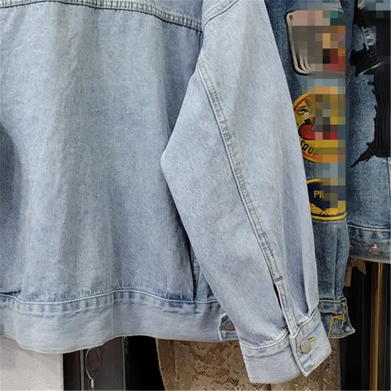 Heavy Work Diamonds Denim Jacket Women Loose Vintage Blue Short Cowboy Outerwear Spring Autumn Casual Jeans Jacket Coat Female - Image 6