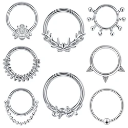 AOEDEJ 16G Antlers Nose Piercing Women Stainless Steel Leaf Chain Septum Ring Hoop Clicker Cartilage Helix Tragus Earring Men