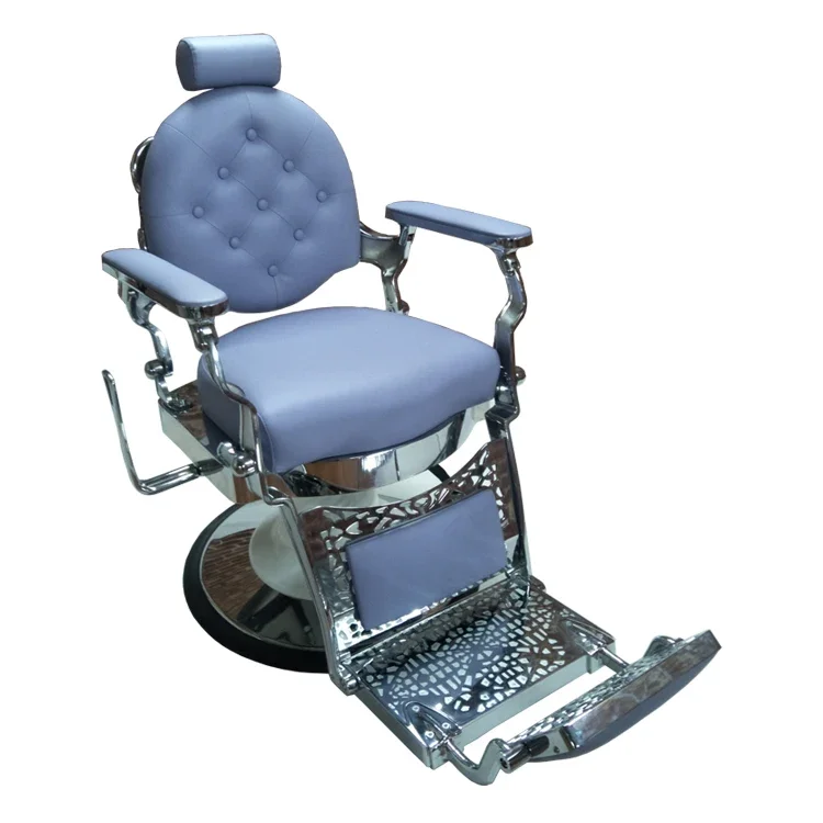 Antique Luxury Blue Reclining Barber Chair Adjus Hydraulic Salon Barber Chair for Men Barbershop Hair Salon