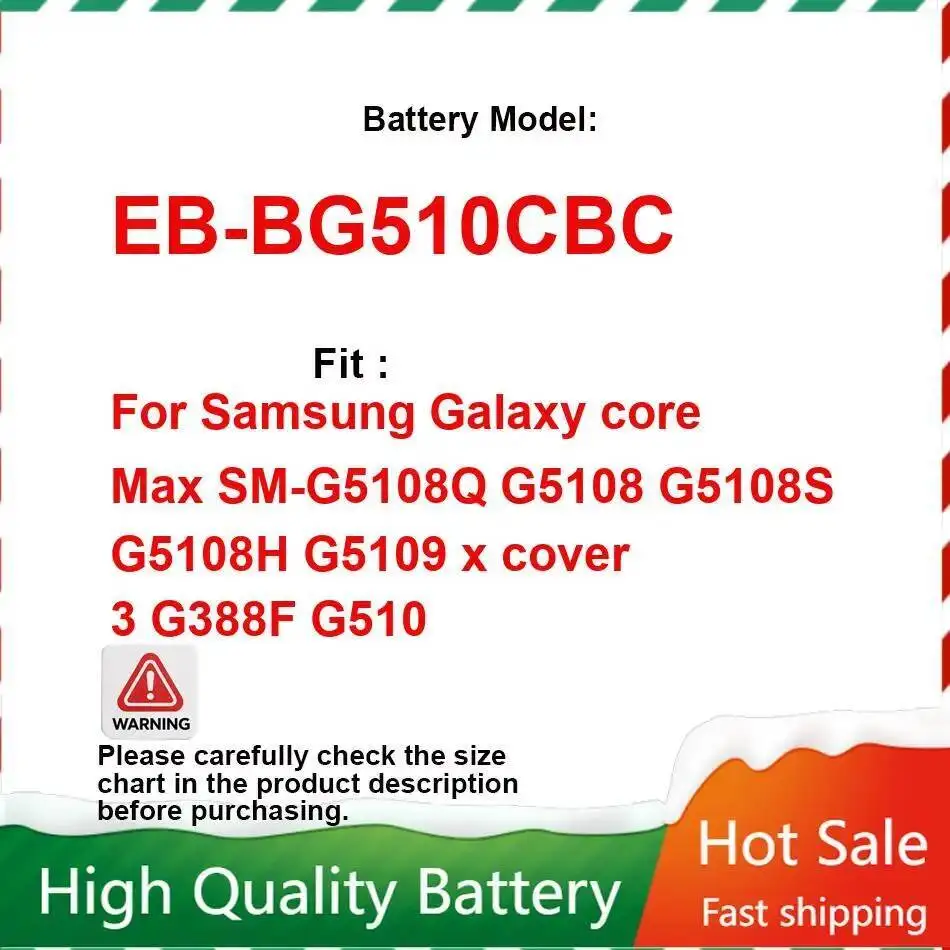 

Mobile Phone Battery EB-BG510CBC 2000Mah For Samsung Galaxy Core Max SM-G5108Q G5108 G5108S G5108H G5109 X Cover 3 G388F G510