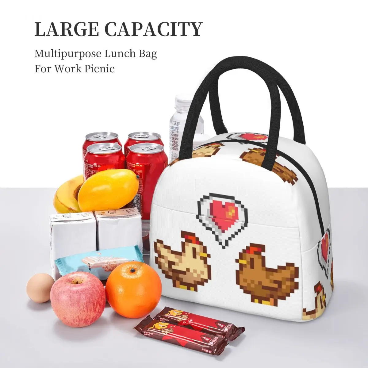 حقيبة غداء معزولة من Stardew Valley Chicken Lov للأطفال، صندوق طعام حراري مبرد للمدرسة، حاوية صناديق الغداء المحمولة