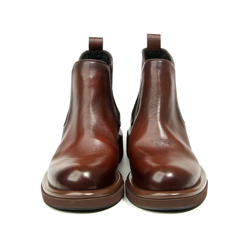 New Handmade Men Real Cow Leather Shoes Men Ankle Boots Autumn Winter Luxury Vintage British Tooling Chlesea Boots Platform Boot