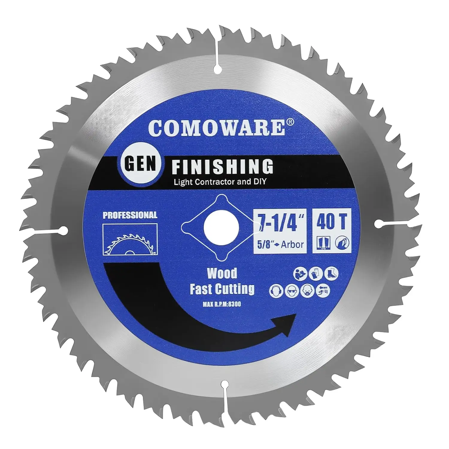 

7 1/4" Circular Saw Blade, 40T ATB Design, TCT Carbide-Tipped for Wood, Laminate & Plywood with Anti-Vibration