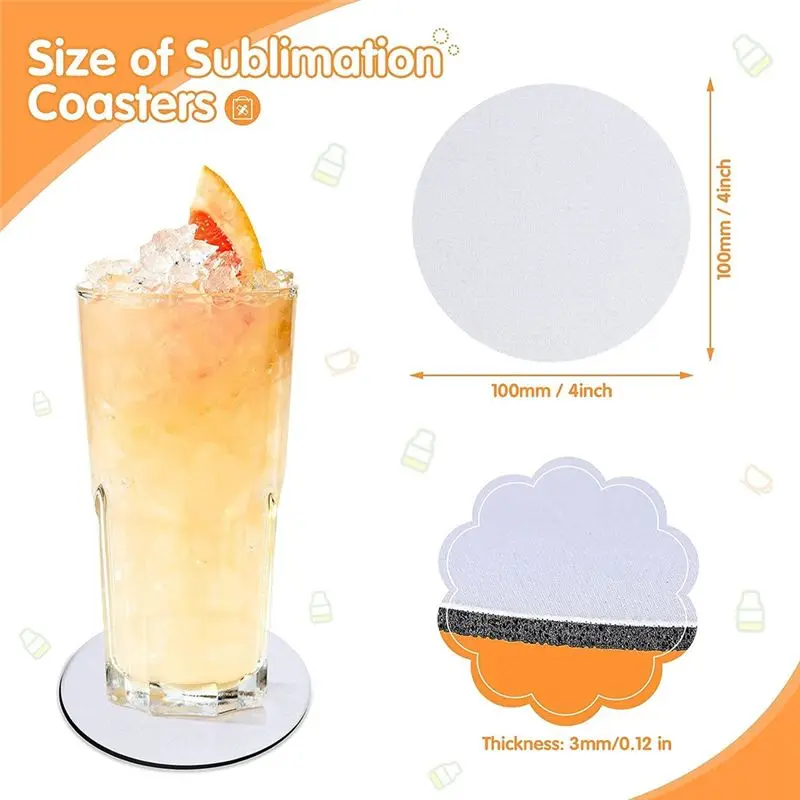 ABJS 80PC Sublimation Blank Cup Coasters Bulk,4X4Inch Round Blank Cup Mat Rubber for Sublimation Transfer Heat Printing