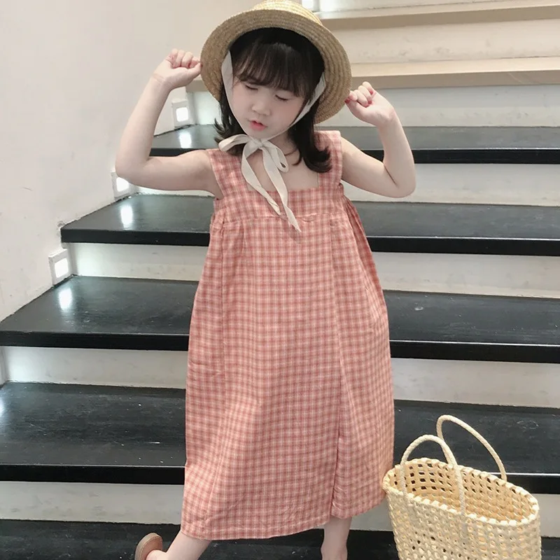 

Summer Children's Girl Trousers Plaid Sling Korean Version Jumpsuit Tape Girls Casual Cute Romper Clothing