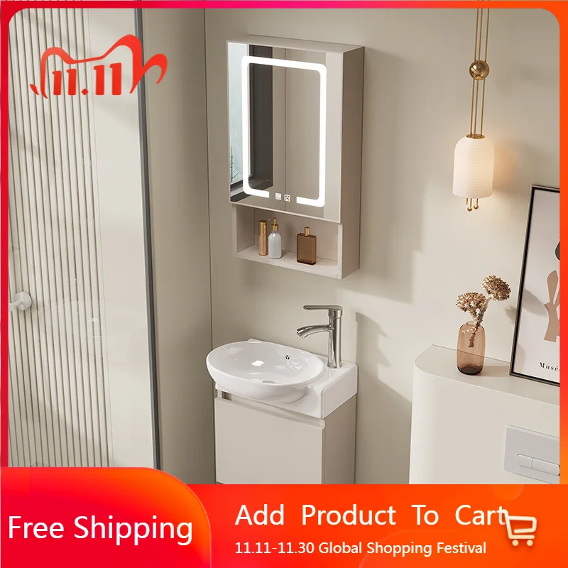 

Narrow White Cupboard Buffet Toilet Gadgets Modern Perfume Vanity Mirror Cupboard Sink Space Saver Gabinete Salon Furniture