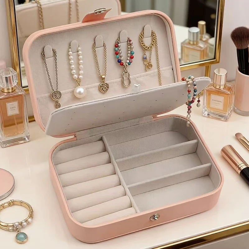 

Customized Jewelry Storage Box Portable Home Travel Earrings Necklace Storage Box Ladies Ring Storage Box Pu Leather Display Box