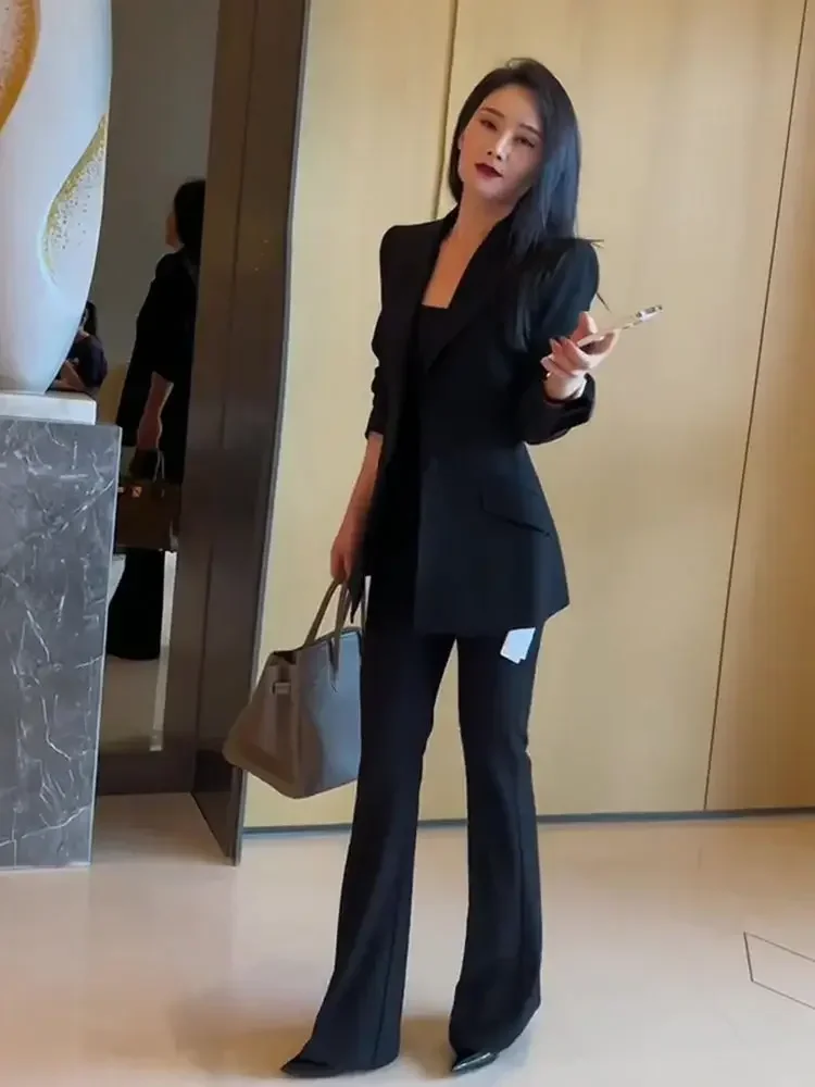 Women\'s Blazer and Pants Two Piece Set Business Suits Formal Black Ladies Trouser Autumn Winter New In Matching Groups Aesthetic