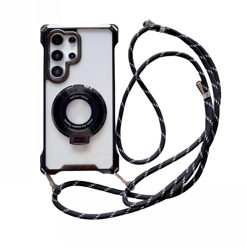 Vier-Ecken-Schutzhülle mit Trageriemen für Samsung Galaxy S24 Ultra S26 S22 S25 FE S23 Plus A17, magnetischer Magsafe-Ständer, Crossbody-Lanyard-Cover – Detail 12