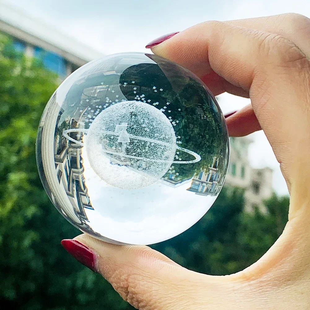 

60MM Clear Laser Engraving Universe Planet Earth Astronaut Girl Stroll Prism Glass Crystal Balls Paperweight Crafts Desk Decor