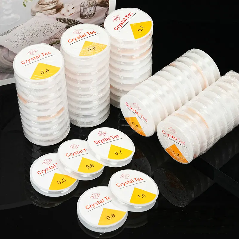 

Эластичный шнур для браслета 0,5-1,0 мм, кристально чистый эластичный эластичный шнур из бисера для браслетов, изготовление ювелирных изделий своими руками, бусины, бисер