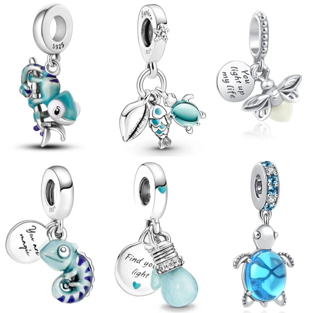 Charms Fit Pandora Original Bracelets Chameleon Luminous Firefly Butterfly Silver 925 Plated Charms Bead Fine DIY Jewelry Making